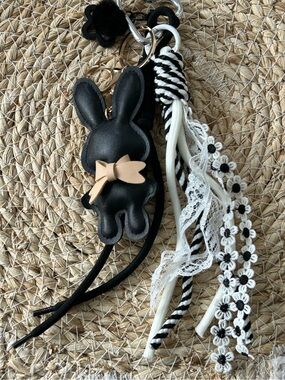 Black Vegan Leather Bunny Bag Charm / Keychain NWOT